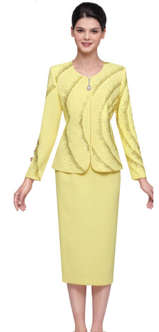 Serafina 4372 yellow knit skirt suit