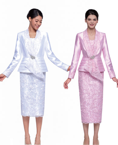 Serafina 4376 lace skirt suit