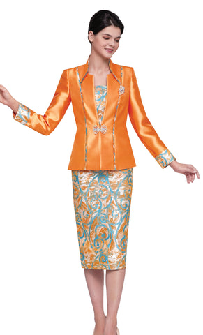 Serafina 4377 orange skirt suit