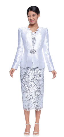 Serafina 4378 white lace skirt suit