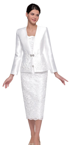 Serafina 4379 off white lace skirt suit