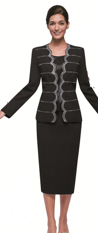 Serafina 4381 black knit skirt suit