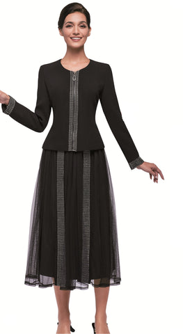 Serafina 4382 black mesh skirt suit