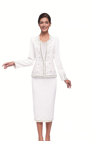 Serafina 4383 ivory knit skirt suit