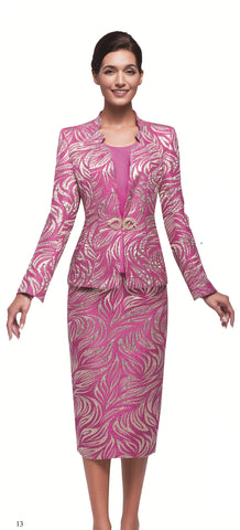 Serafina 4385 fuchsia pink jacquard skirt suit