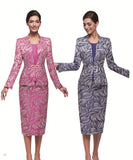 Serafina 4385 jacquard skirt suit