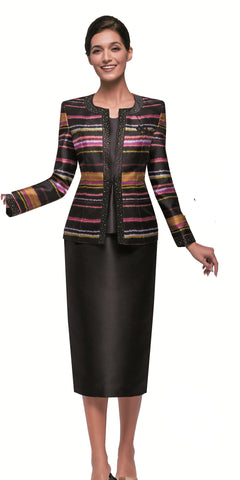 Serafina 4387 black multi skirt suit