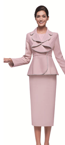 Serafina 4391 mauve pink faux leather skirt suit