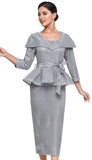 Serafina 6401 Metallic Silver skirt suit