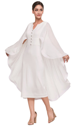 Serafina 6425 white cape dress