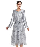 Serafina 6435 silver lace jacket dress