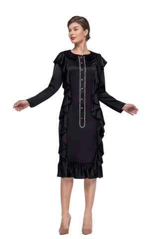 Serafina 6437 black ruffle dress