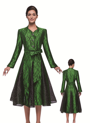 Serafina 6985 green jacquard maxi dress