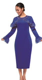 Serafina 7130 royal blue bell sleeve scuba dress