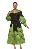 Serafina 7142 green jacquard maxi dress