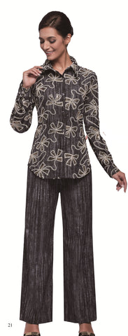 Serafina 7489 black denim pant set