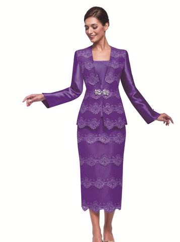 Serafina 4308 purple skirt suit
