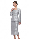 Serafina 4308 silver lace skirt suit