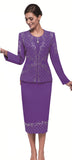 Serafina 4373 cogic purple knit skirt suit