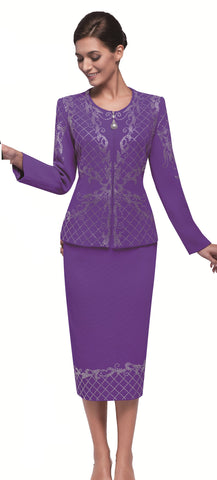 Serafina 4373 cogic purple knit skirt suit