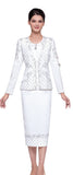 Serafina 4373 white knit skirt suit