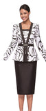 Serafina 4402 black print silky twill skirt suit