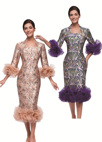 Serafina 6962 jacquard mesh trim dress