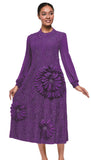 Serafina 6977 purple pleated midi dress