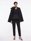 Serafina 7487 black cape pant suit
