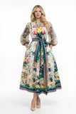 Floral Sheer Sleeve Wrap Dress