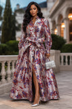 Brocade Floral Puff Sleeve Maxi Dress