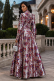 Silver Brocade Floral Puff Sleeve Maxi Dress