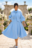 Solid Bow Sky blue Midi Dress