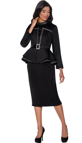 Stellar Looks 1742 black scuba skirt suit