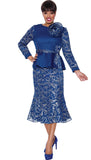Stellar Looks 1852 royal blue mesh skirt suit