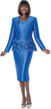Susanna 3008 royal blue silk look skirt suit
