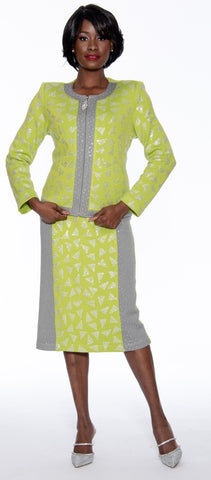 Susanna 3021 green knit skirt suit
