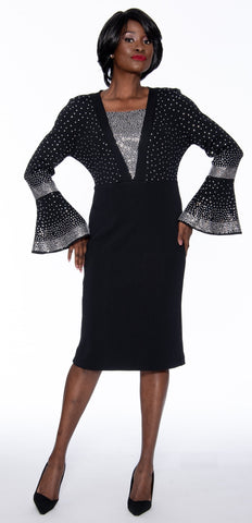 Susanna 3023 black bell sleeve knit dress
