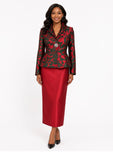 Tally Taylor 0109 red print skirt suit