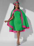 Green Two Tone Cape Dress