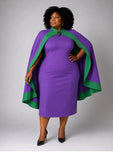 Purple Two Tone Cape Dress 