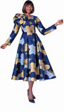 Terramina 7346 blue brocade midi dress