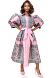 Pink Print Puff Sleeve Maxi Dress