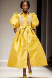 Yellow Solid Puff Sleeve Maxi Dress