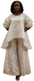 Print High Low White Pant Set