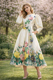 Bouquet White Puff Sleeve Dress