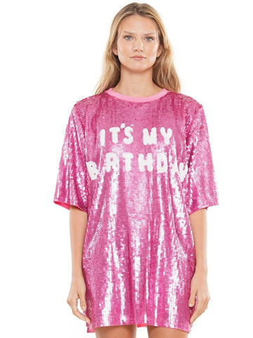 Hot Pink It's My Birthday Sequin Jersey