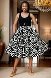 black Print Midi Skirt