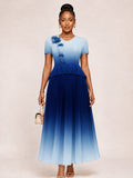 blue ombre pleated maxi skirt set