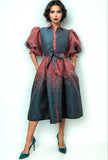 Brocade Puff Sleeve Midi Dress